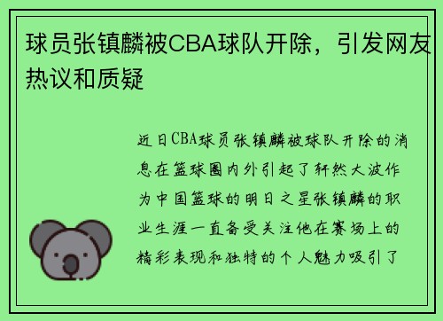 球员张镇麟被CBA球队开除，引发网友热议和质疑